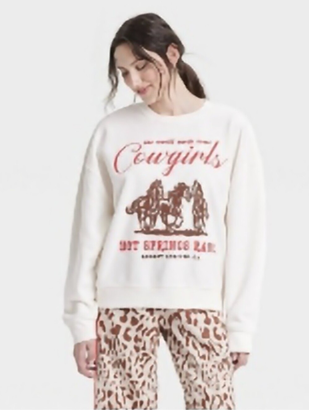 Grayson Threads Cream Cowgirls Horses Pullover Sweatshirt Women's Size Large